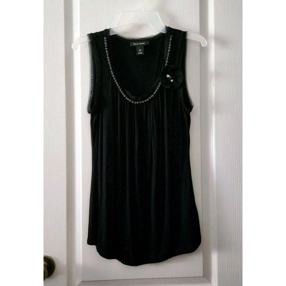 WHBM Women's Sleeveless Black Top Embellished Beaded Tank Top Blouse‎ Size XS